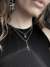 Load image into Gallery viewer, woman wearing black tank top with a silver slime necklace and a silver worm necklace
